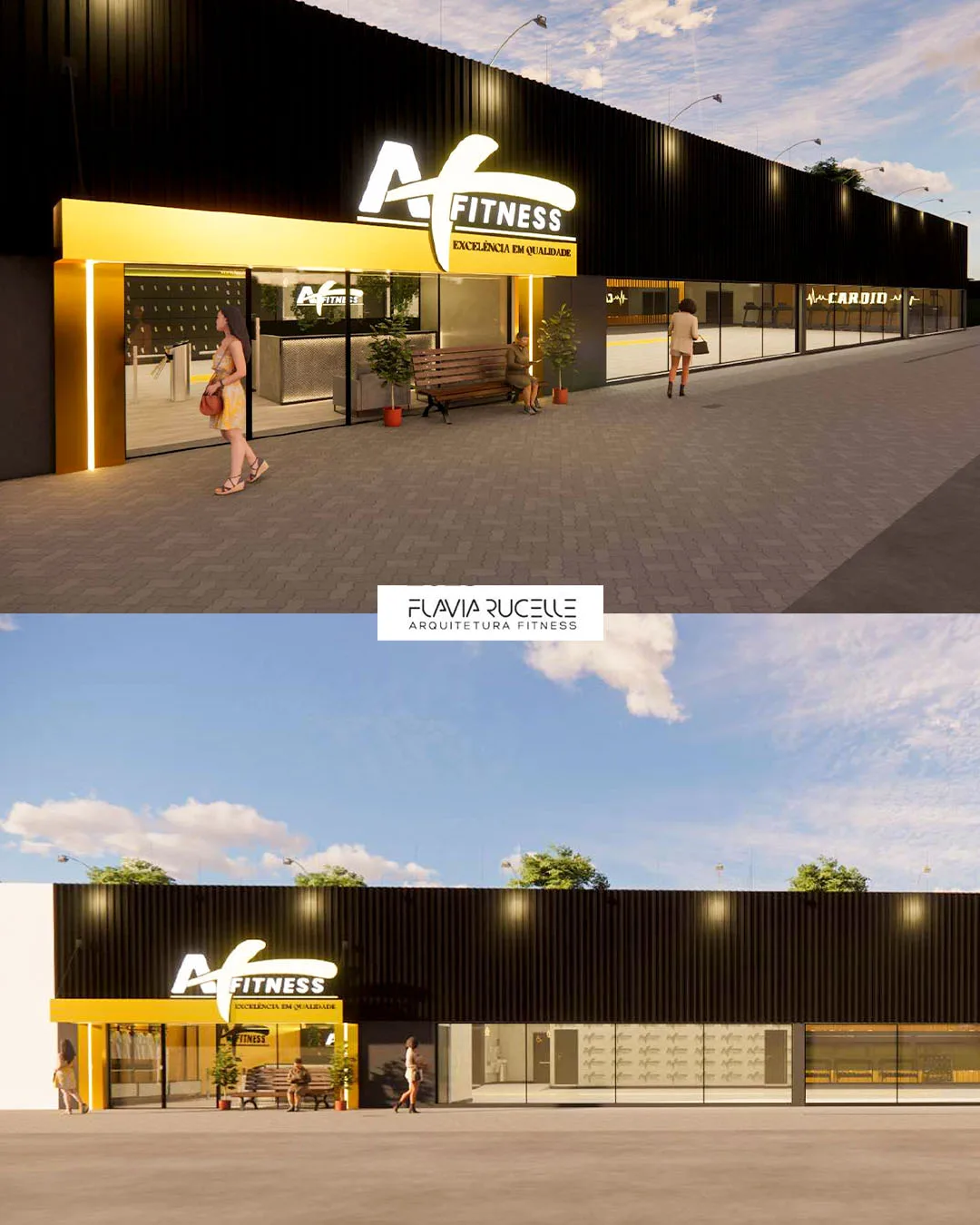 Render da fachada da Unidade São Francisco, A+ Fitness